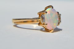 Vintage Australian 3.85 Carat Opal Baguette Diamond 14 Karat Gold Ring