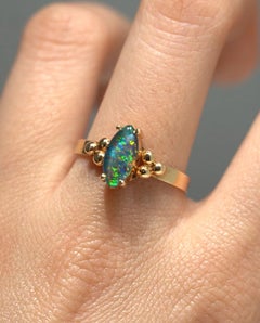 Vintage Australian Black Opal Triplet 14K Yellow Gold Ring Marquise Cut Size 7