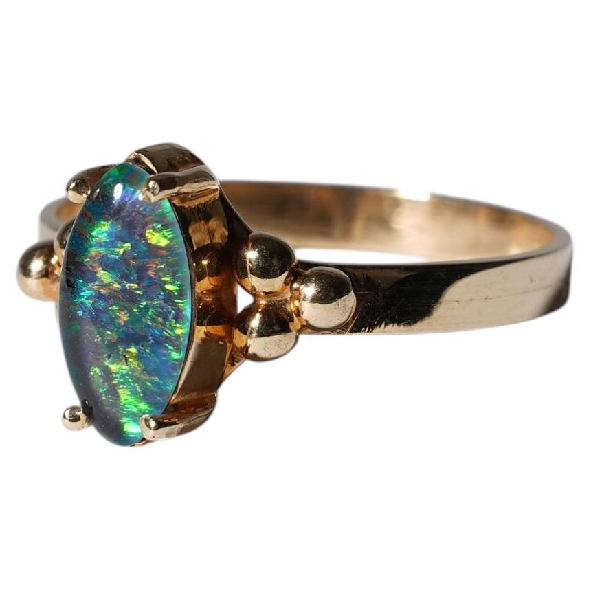 Vintage Australian Black Opal Triplet 14K Yellow Gold Ring Marquise Cut Size 7