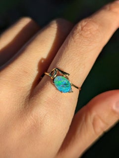 Vintage Australian Boulder Opal Diamond 14K Yellow Gold Bypass Ring Size N / 6.5