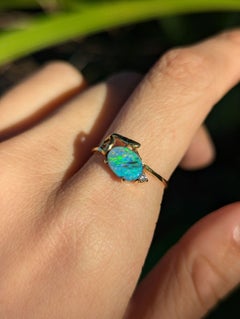 Vintage Australian Boulder Opal Diamond 14K Yellow Gold Bypass Ring Size N / 6.5