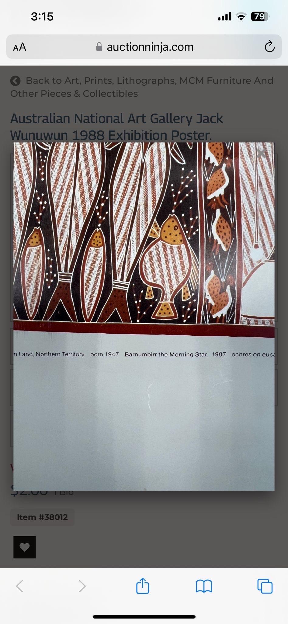 Vintage Australian National Art Gallery Jack Wanuwun 1988. Exhibition Poster. For Sale 3