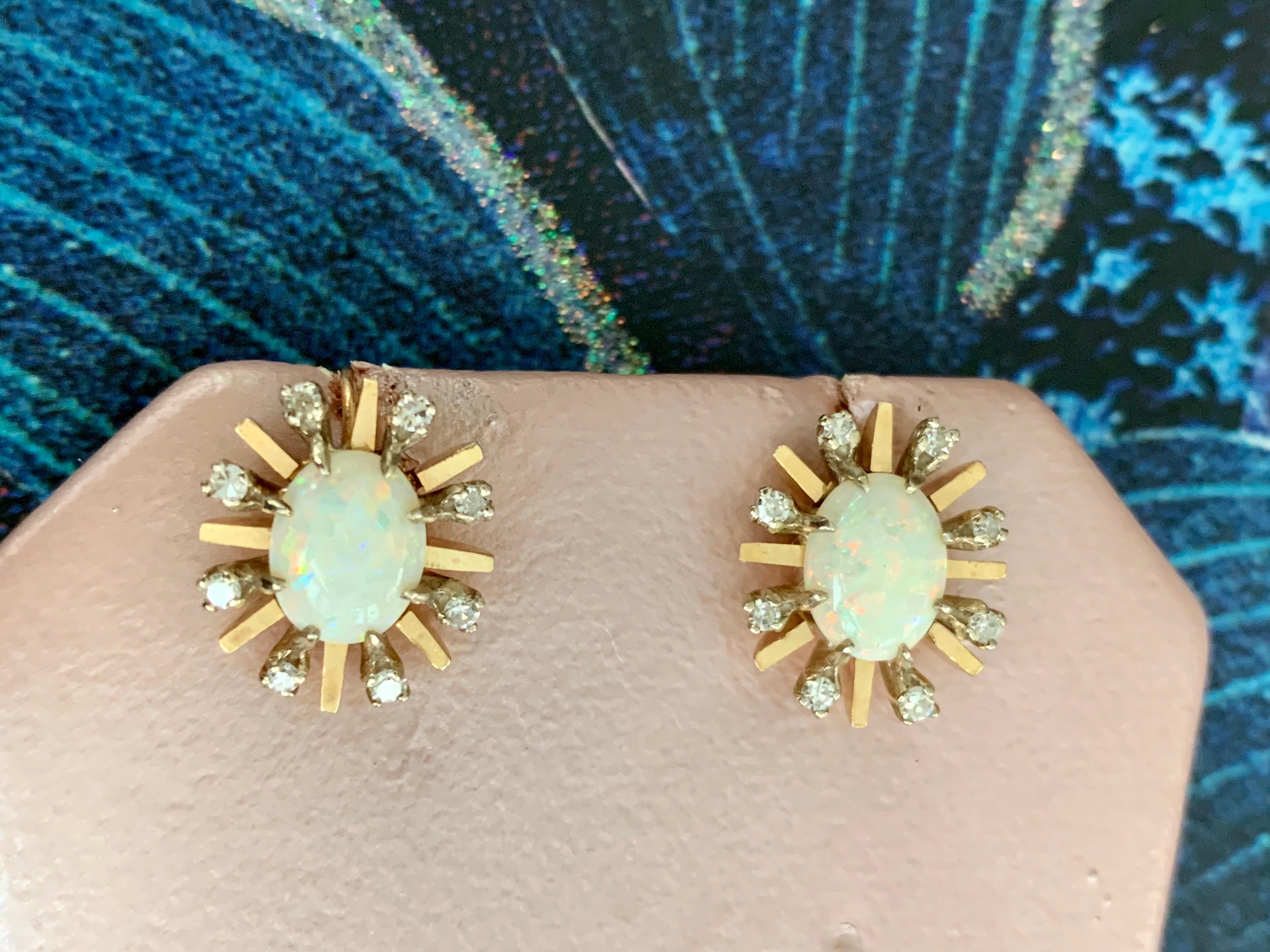 australian opal and diamond 14kt yellow gold earrings