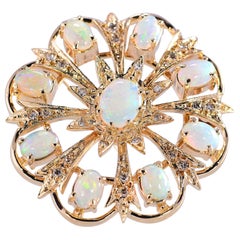 Vintage Australian Opal and Diamond Brooch or Pendant 14 Karat Yellow Gold Vintage Australian Opal and Diamond Brooch or Pendant 14 Karat Yellow Gold