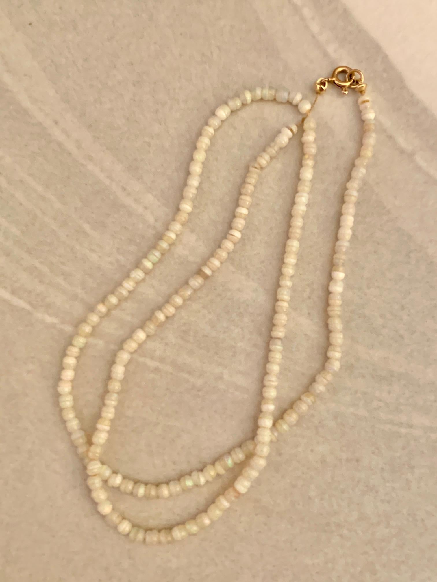 Vintage Australian Opal Half Round Bead Necklace with 14 Karat Yellow Gold Clasp In Good Condition In St. Louis Park, MN