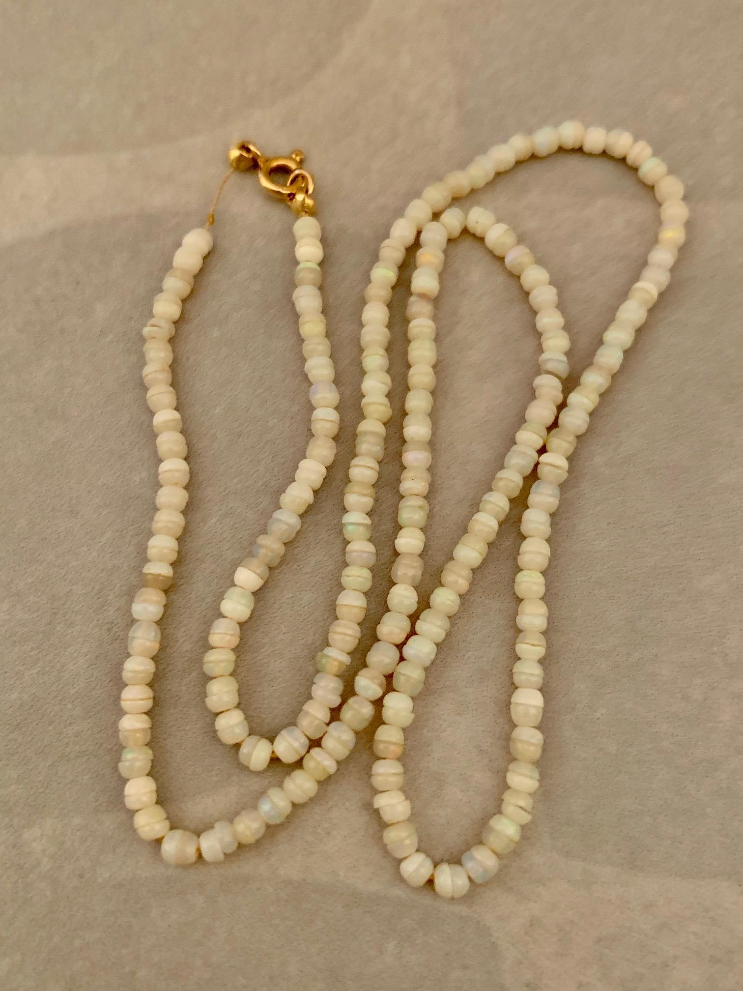 Women's Vintage Australian Opal Half Round Bead Necklace with 14 Karat Yellow Gold Clasp