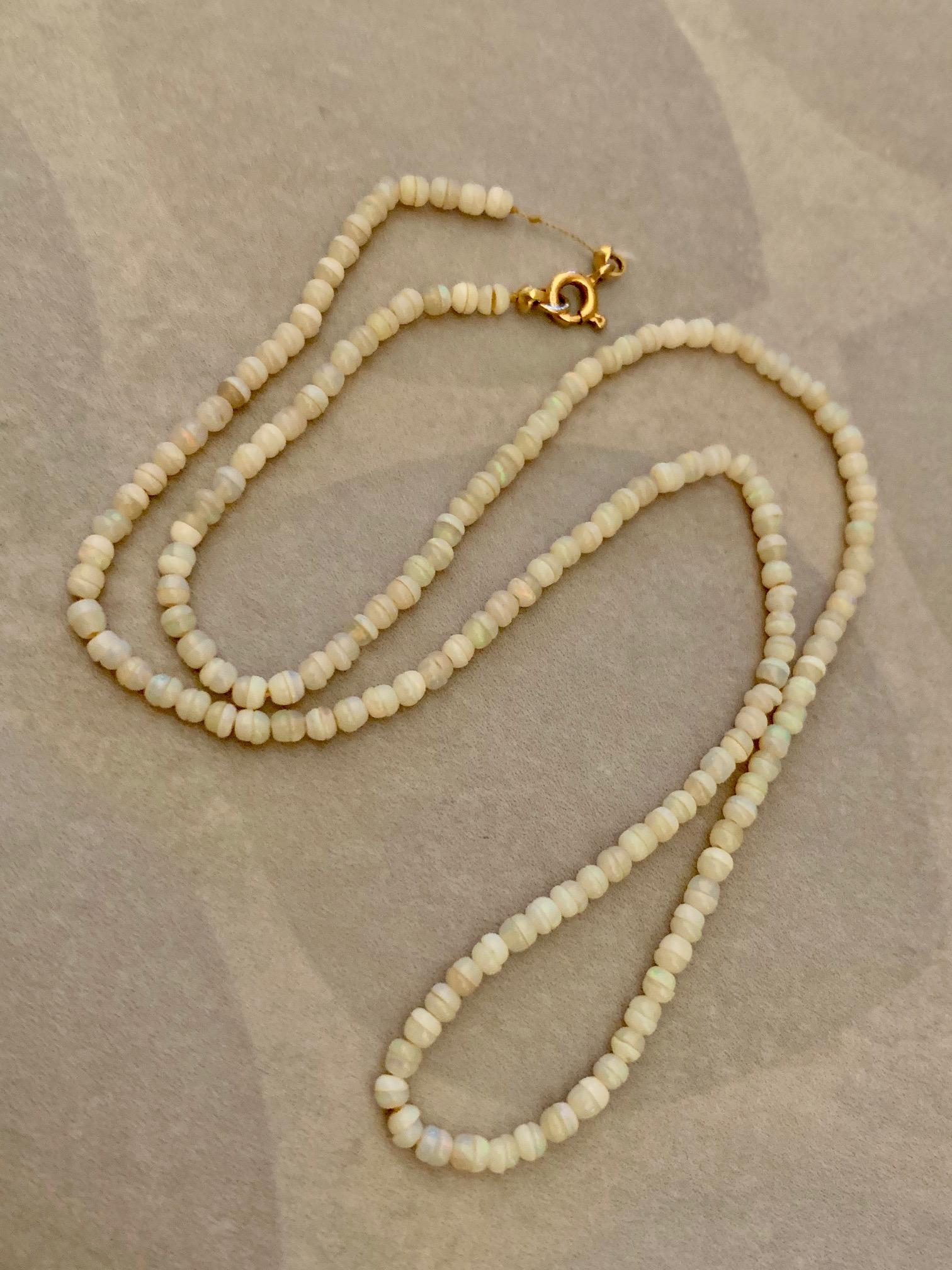 Vintage Australian Opal Half Round Bead Necklace with 14 Karat Yellow Gold Clasp 1