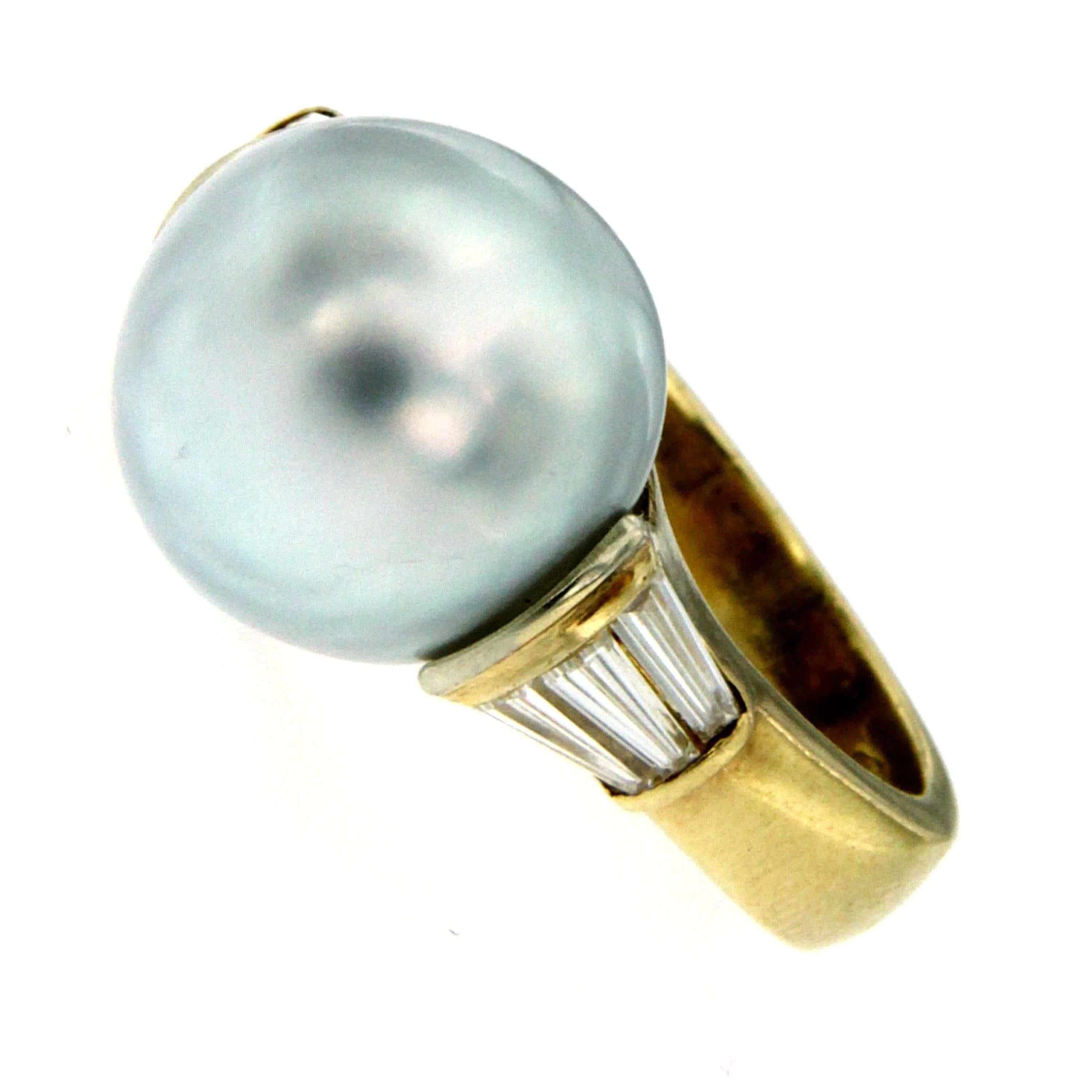 Contemporary Vintage Australian Pearl Diamond Yellow Gold Ring