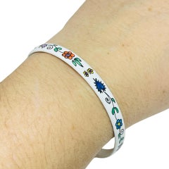 Vintage AUSTRIA signed enamel hand painted flowers bangle bracelet