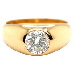 Vintage Austrian 1.10 Carat Round Brilliant Cut Diamond 18K Gold Bezel Set Ring