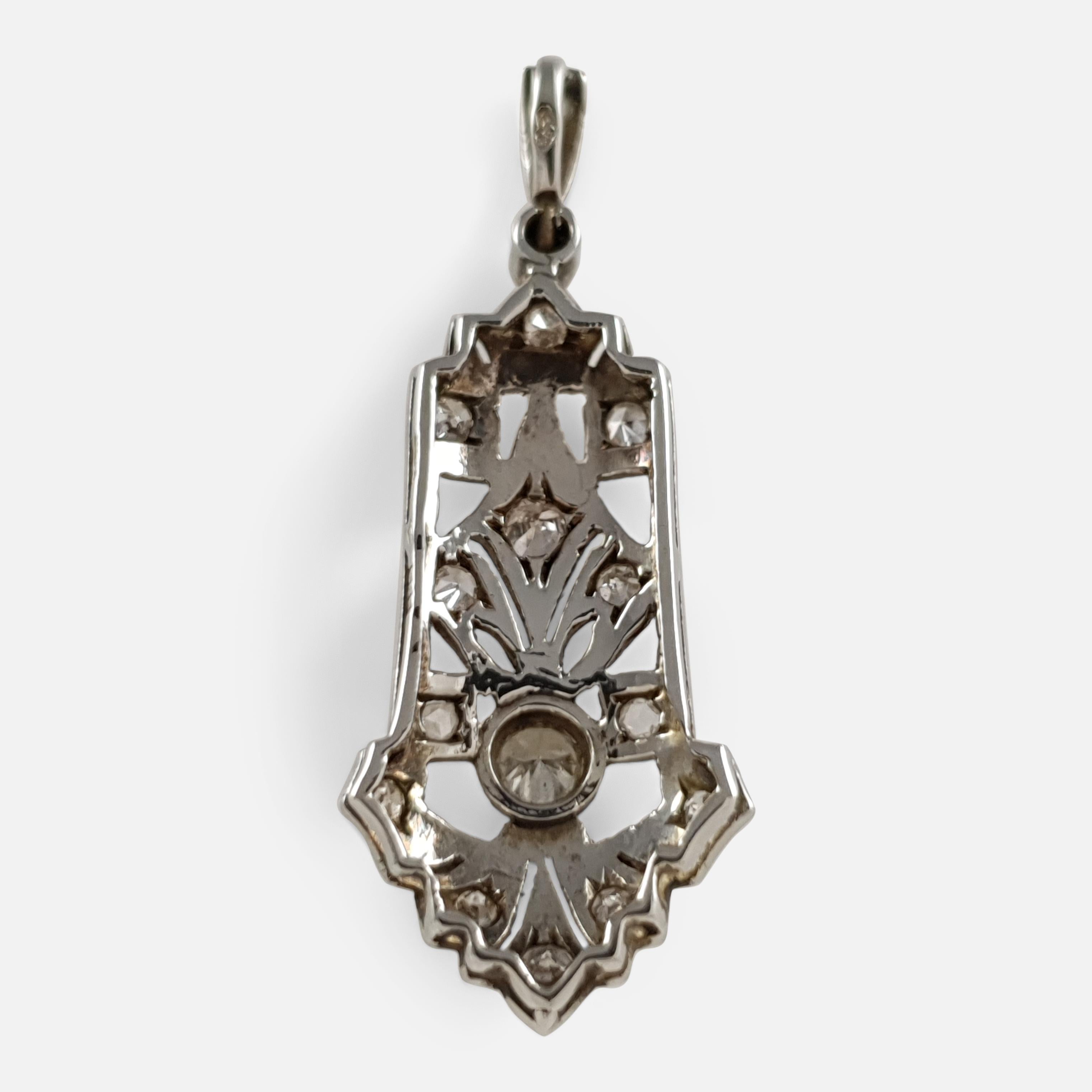 Vintage Austrian Art Deco Period 14 Karat Gold and Diamond Pendant, circa 1930s 1