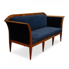 Vintage Austrian Biedermeier Blue Velvet Settee
