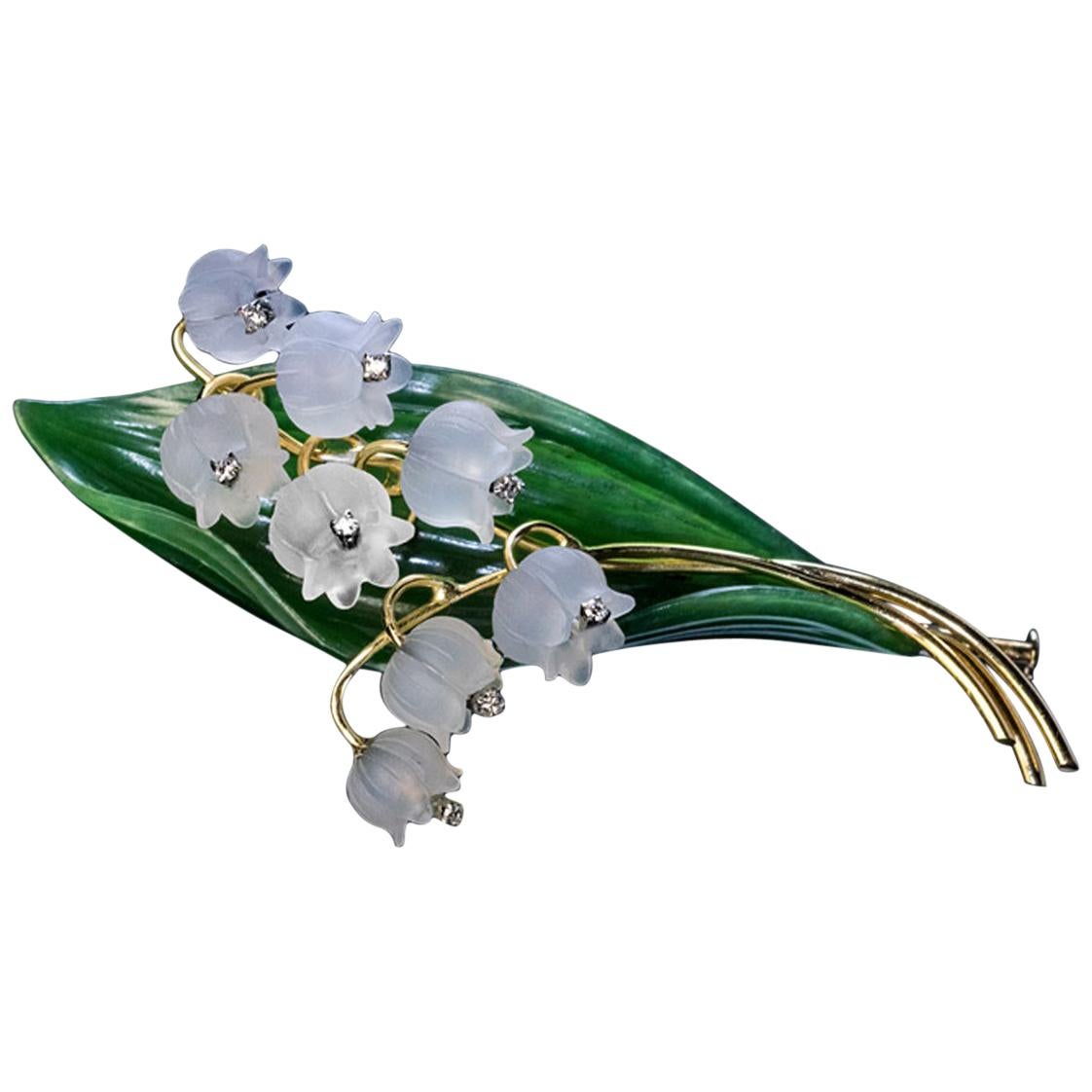 Vintage Brooch Green Leaf Pin  Lily-of-the-valley Enamel Clothing Decoration LE 