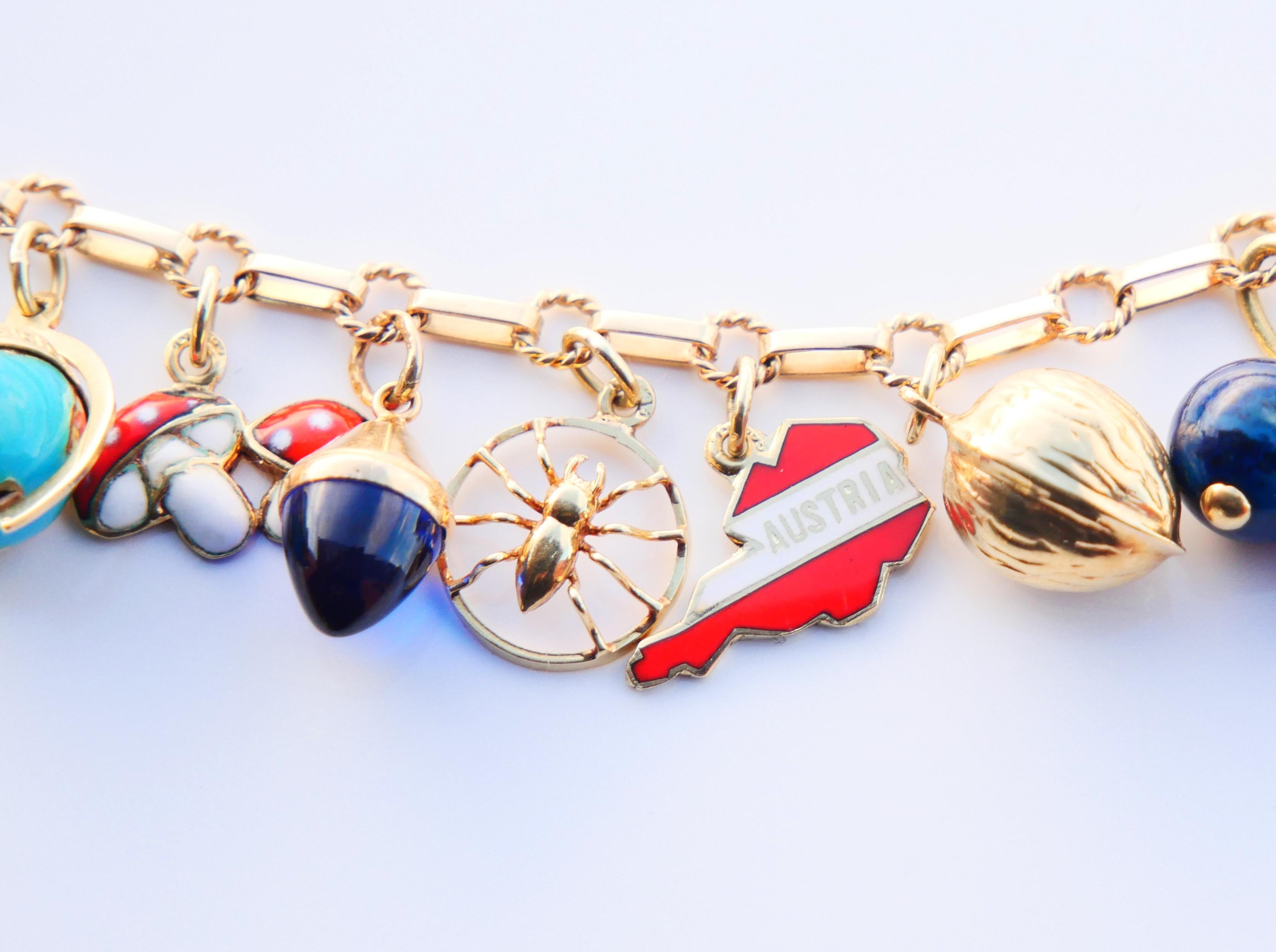 Österreichisches Vintage-Charm-Armband Massiv 14K/18K Gold 20 Charms / 19cm /23,5gr im Angebot 5
