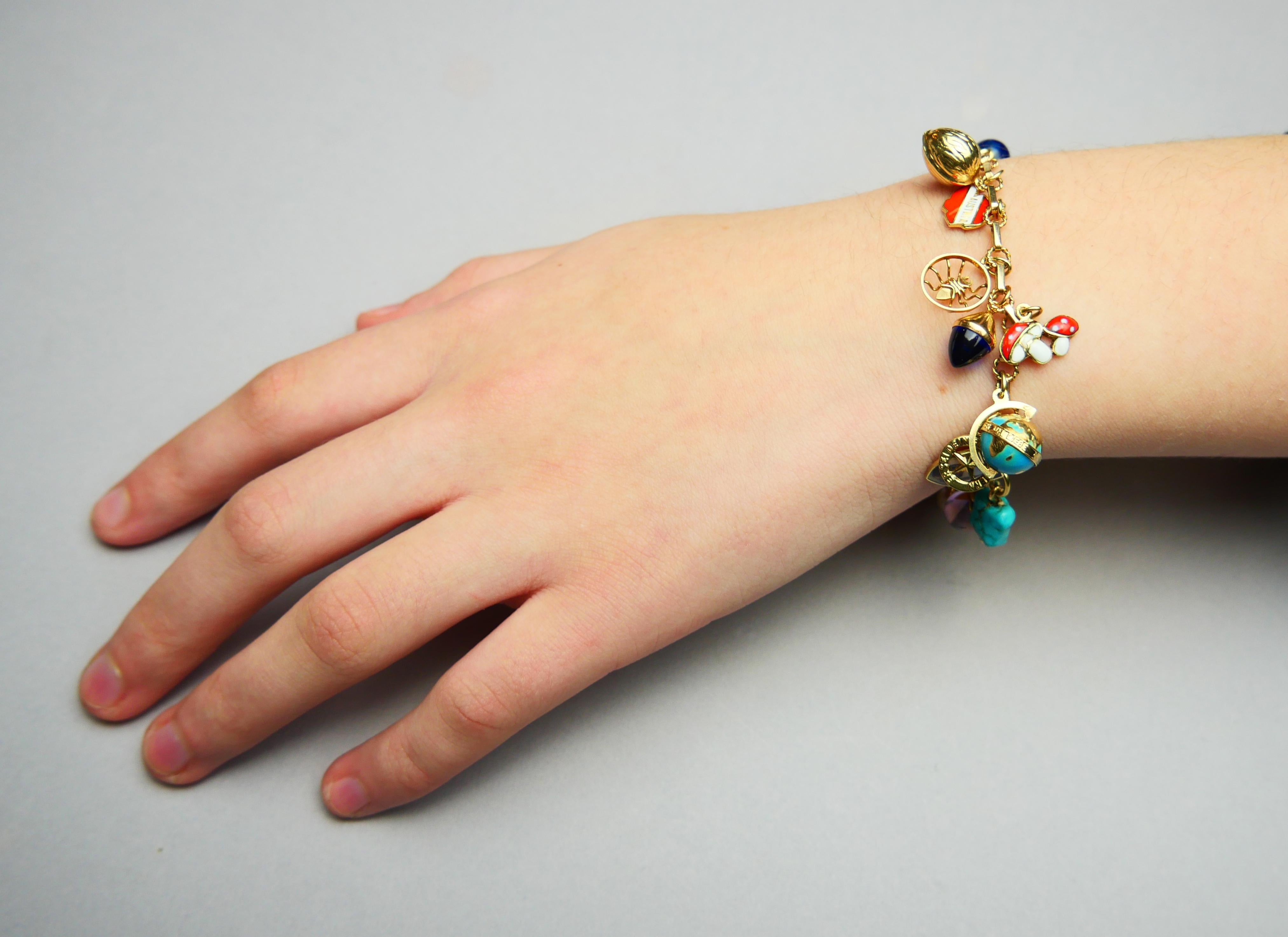Österreichisches Vintage-Charm-Armband Massiv 14K/18K Gold 20 Charms / 19cm /23,5gr im Angebot 1