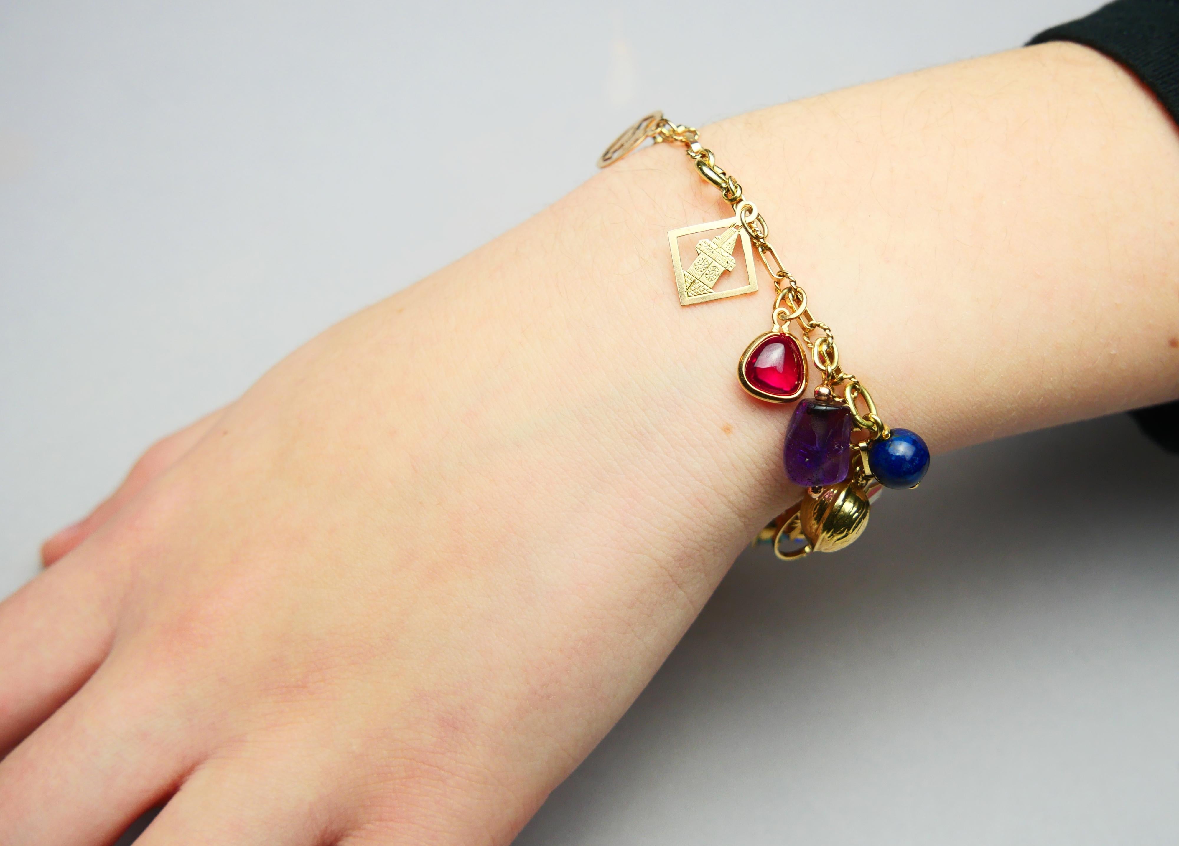 Österreichisches Vintage-Charm-Armband Massiv 14K/18K Gold 20 Charms / 19cm /23,5gr im Angebot 2