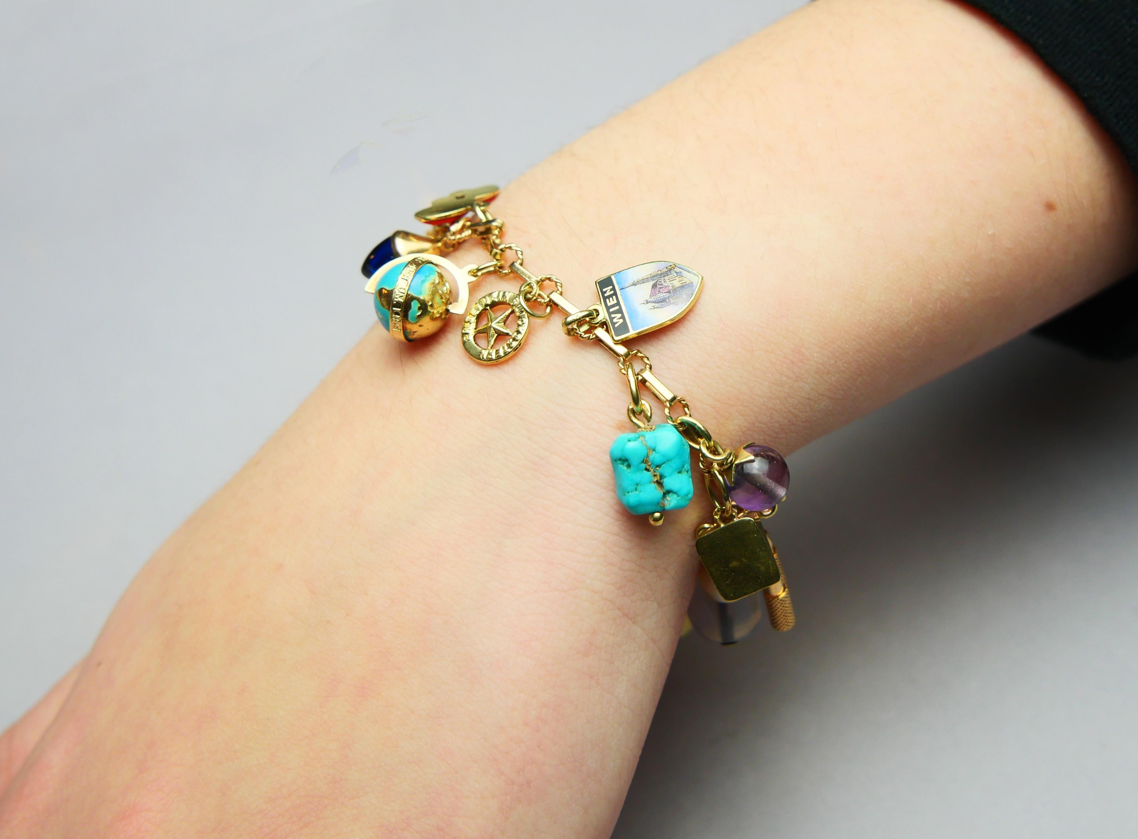 Österreichisches Vintage-Charm-Armband Massiv 14K/18K Gold 20 Charms / 19cm /23,5gr im Angebot 3