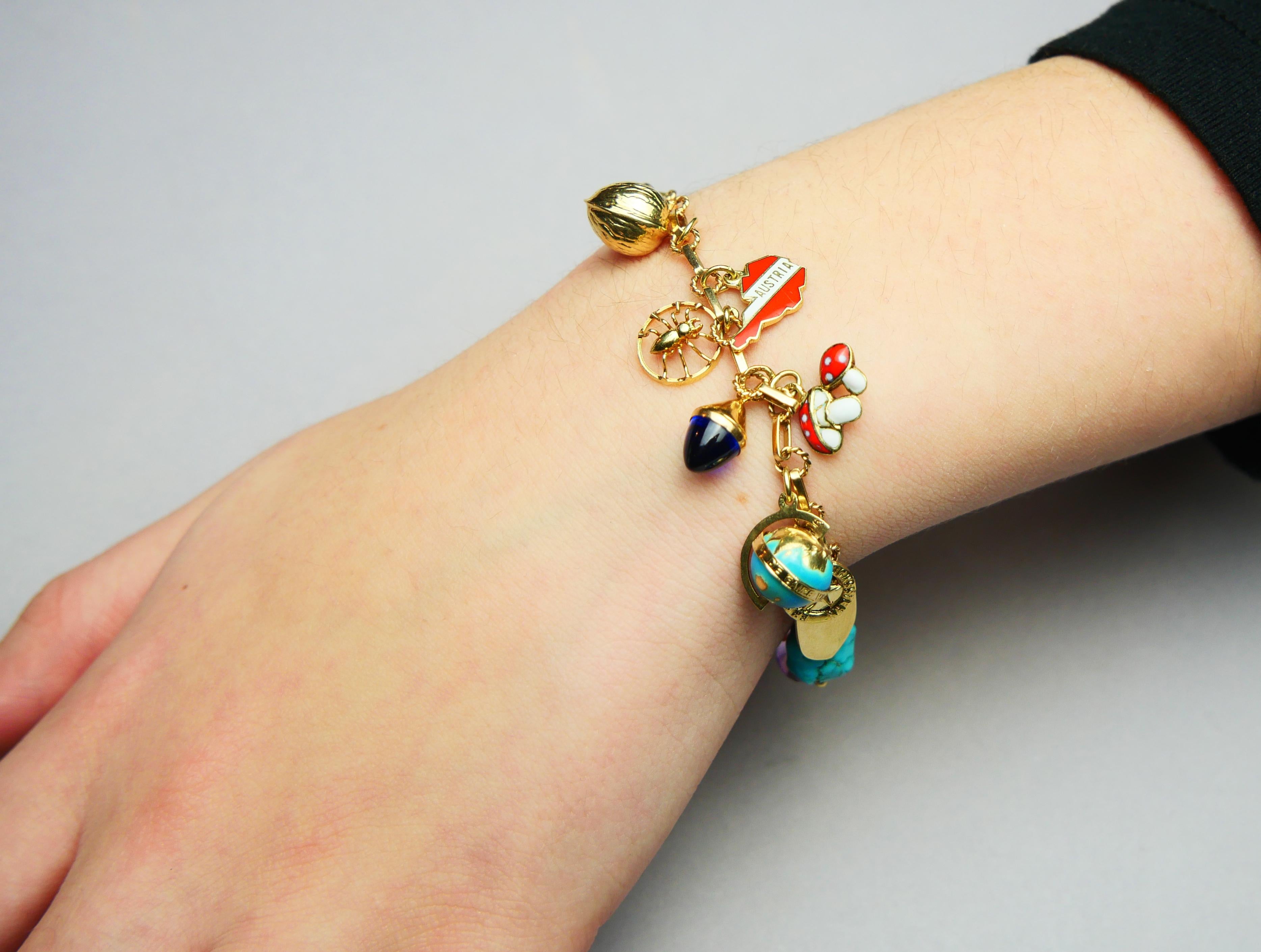 Österreichisches Vintage-Charm-Armband Massiv 14K/18K Gold 20 Charms / 19cm /23,5gr im Angebot 4