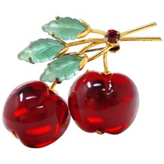 Vintage Austrian Crystal Red Cherry Brooch