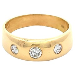 Vintage Austrian Diamond 14 Karat Yellow Gold Three Stone Bezel Set Ring