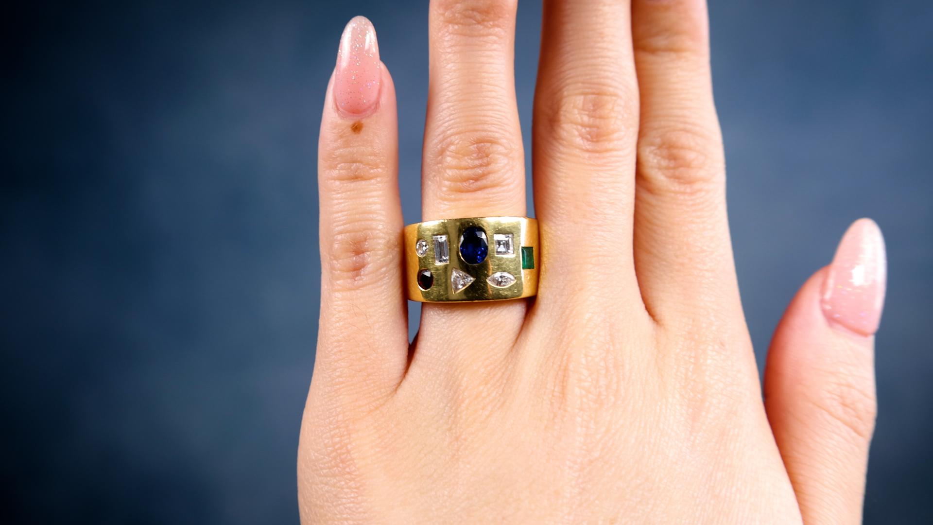 Brilliant Cut Vintage Austrian Diamond Gemstone 18k Confetti Band Ring