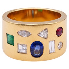 Vintage Austrian Diamond Gemstone 18k Confetti Band Ring