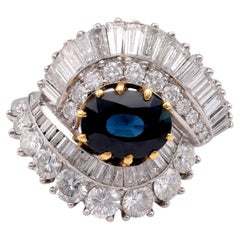 Vintage Austrian GIA 2.05 Carat Sapphire Diamond White Gold Cocktail Ring