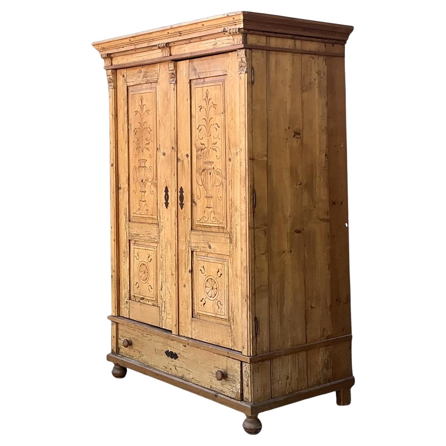 Handcrafted New England Pine Linen Press Armoire with Pocket Doors For