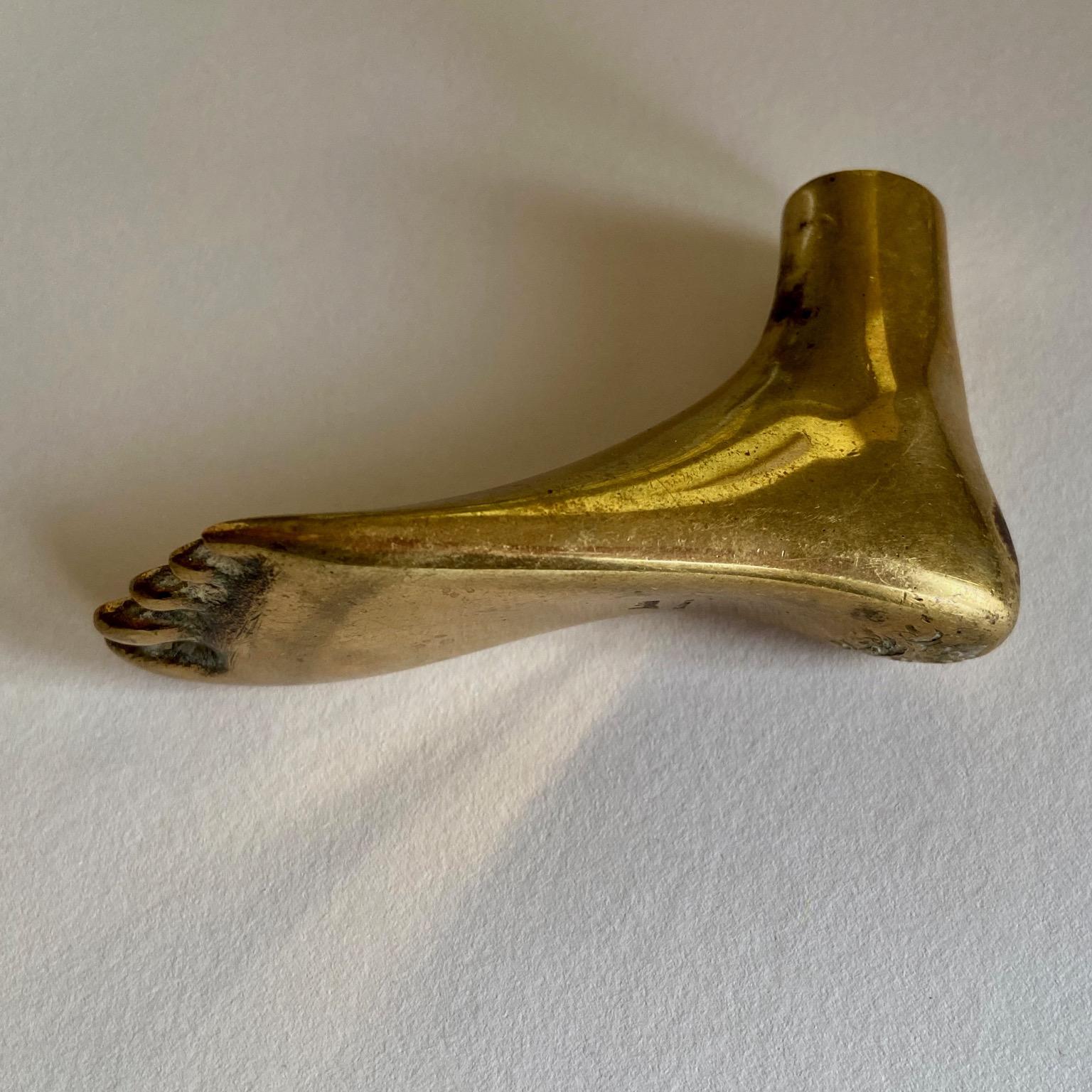 Vintage Austrian Midcentury Brass Foot Paperweight Sculpture Signed Aubock In Good Condition In London, GB