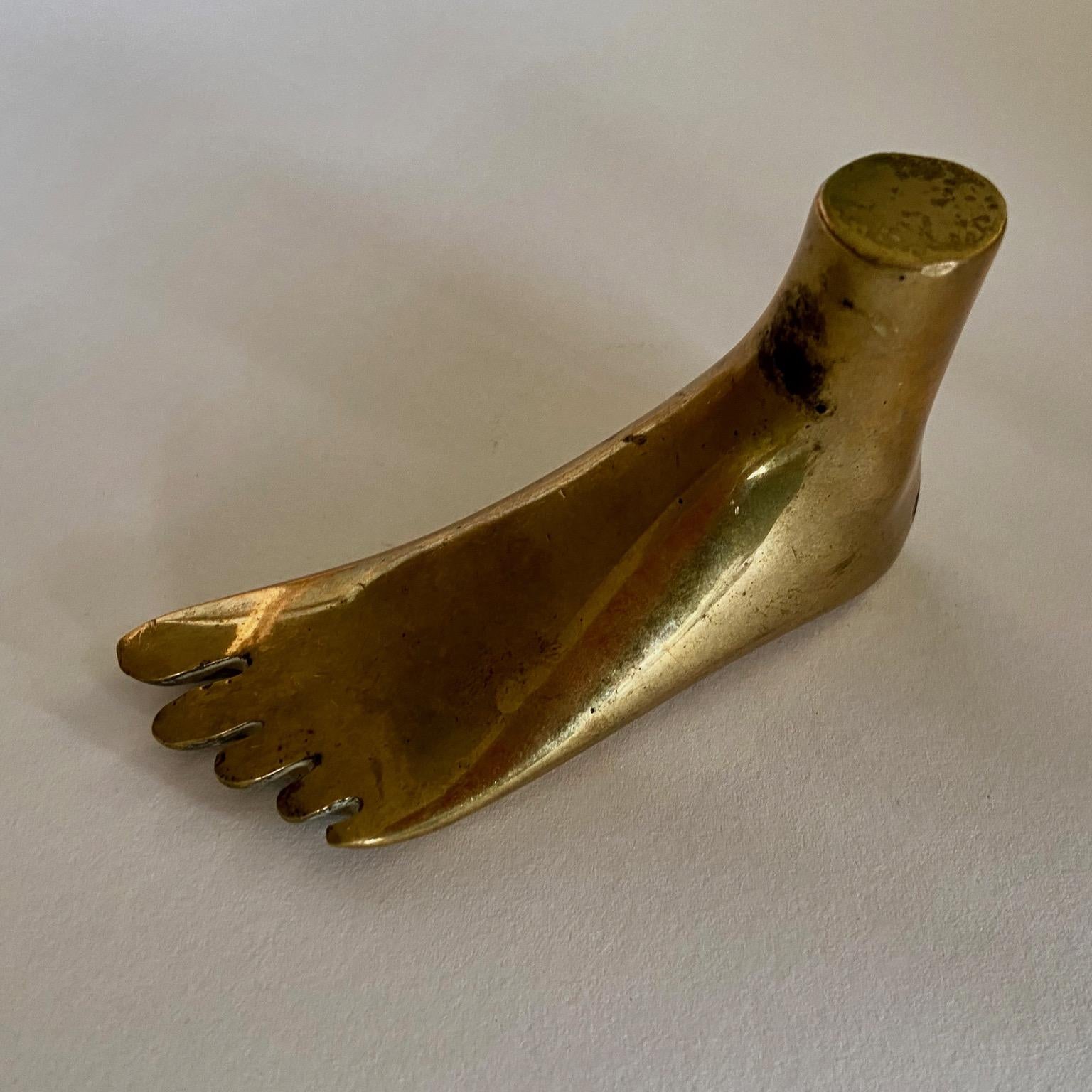 20th Century Vintage Austrian Midcentury Brass Foot Paperweight Sculpture Signed Aubock