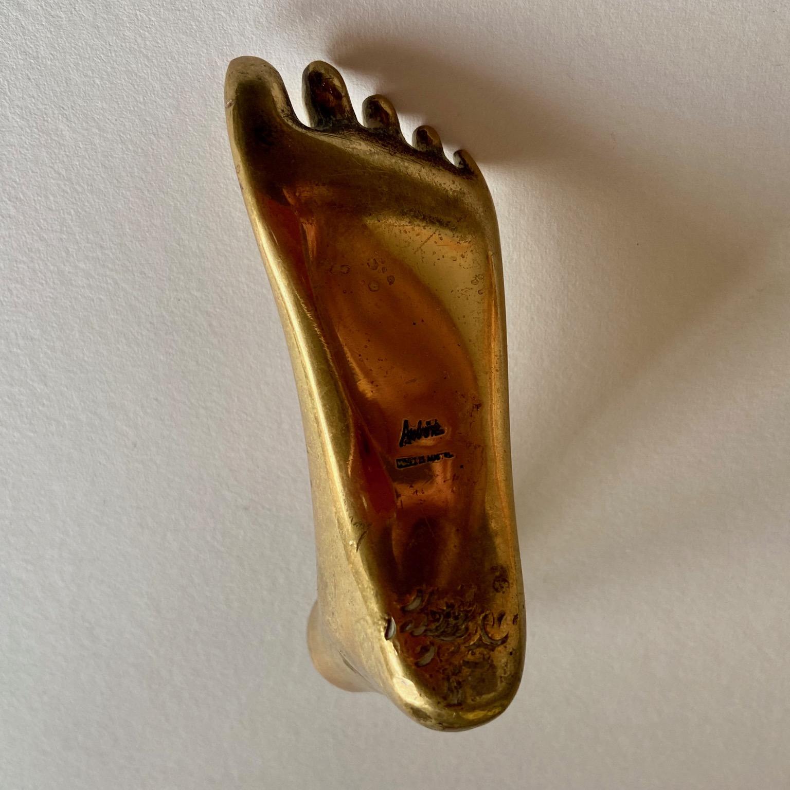 Vintage Austrian Midcentury Brass Foot Paperweight Sculpture Signed Aubock 2
