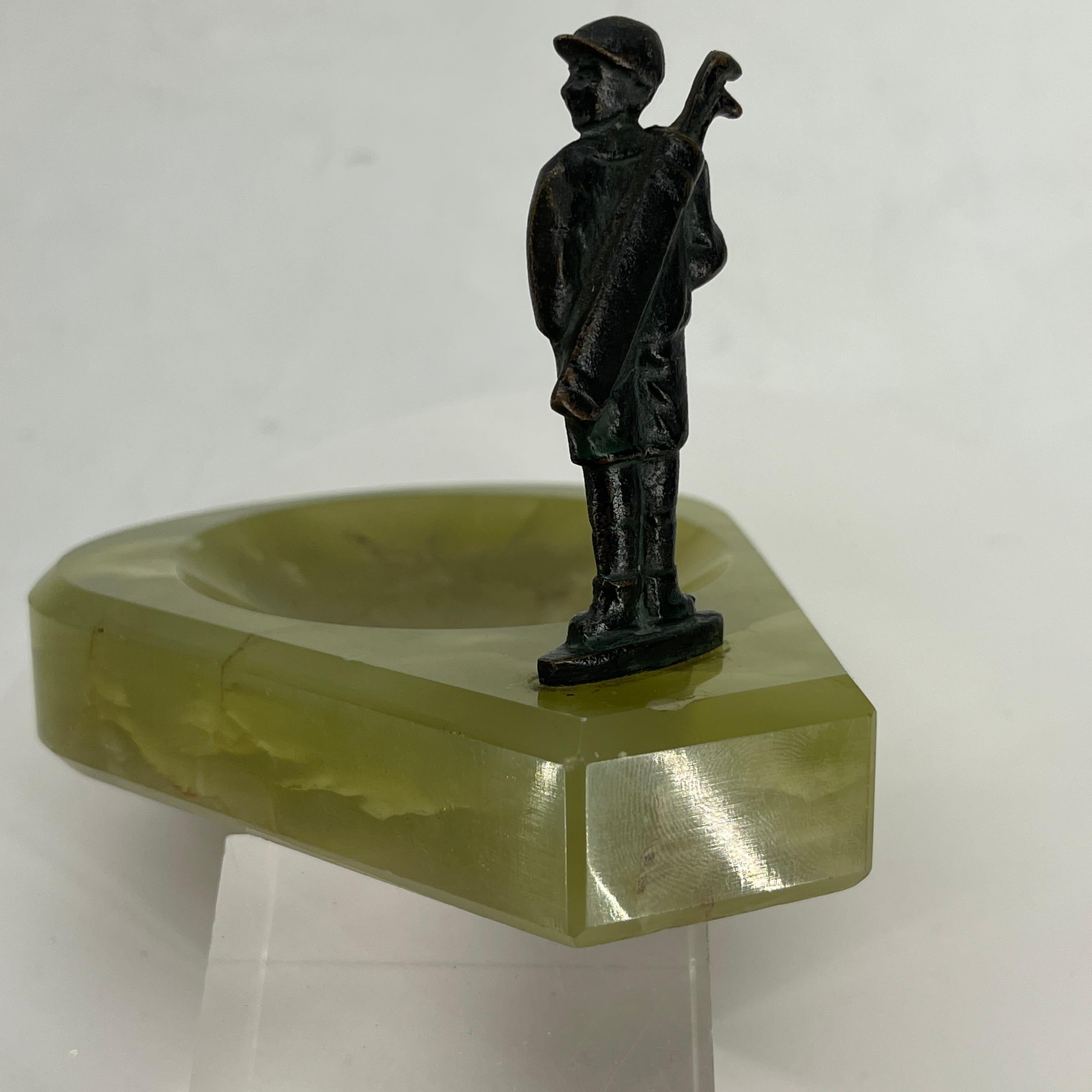 Hand-Crafted Vintage Austrian Onyx and Bronze Golfer Dish or Ashtray