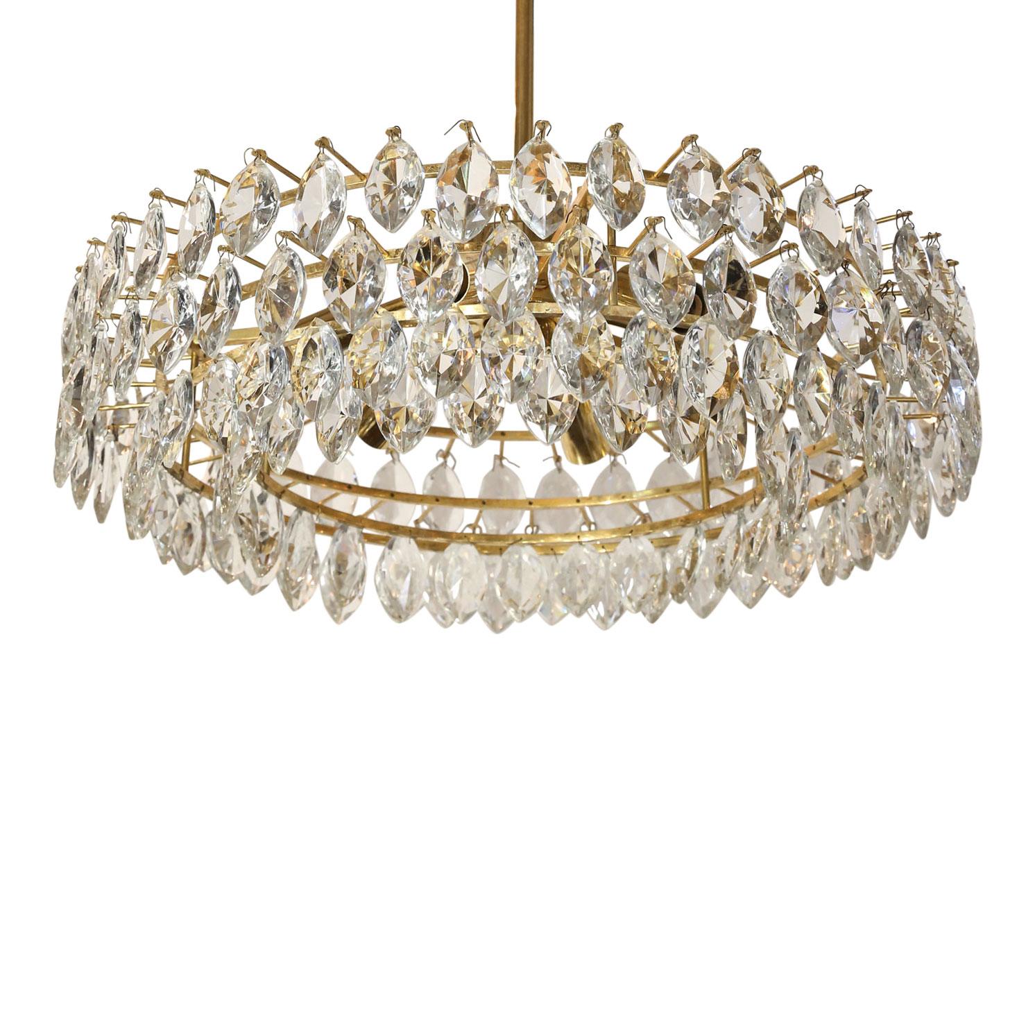 Vintage Austrian Palwa crystal chandelier, circa 1940s-1950s. Newly wired for use within the USA using all UL listed parts. Accommodates six candelabra-size bulb lights. Includes chain and a canopy (listed height does not include chain and canopy).