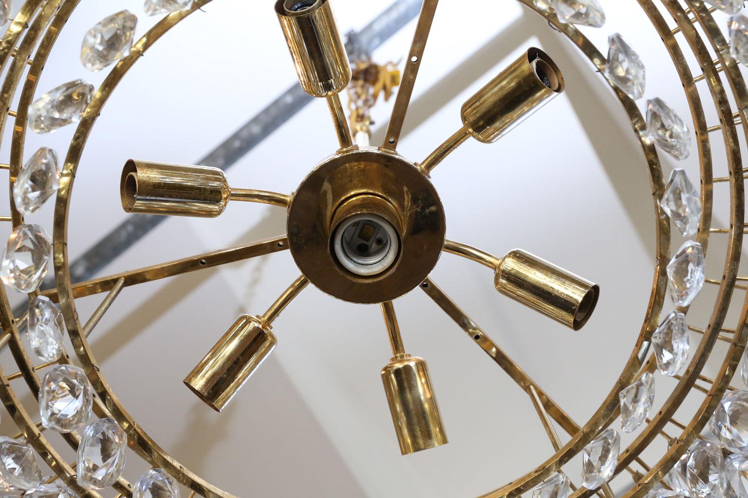 Brass Vintage Austrian Palwa Crystal Chandelier With Three Levels