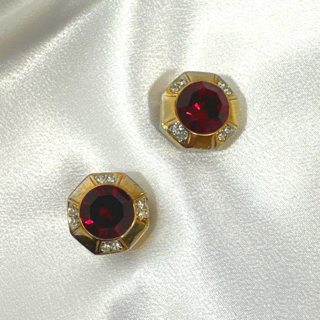 Art Deco Vintage Austrian Red Cut Glass Clip on Earring  For Sale