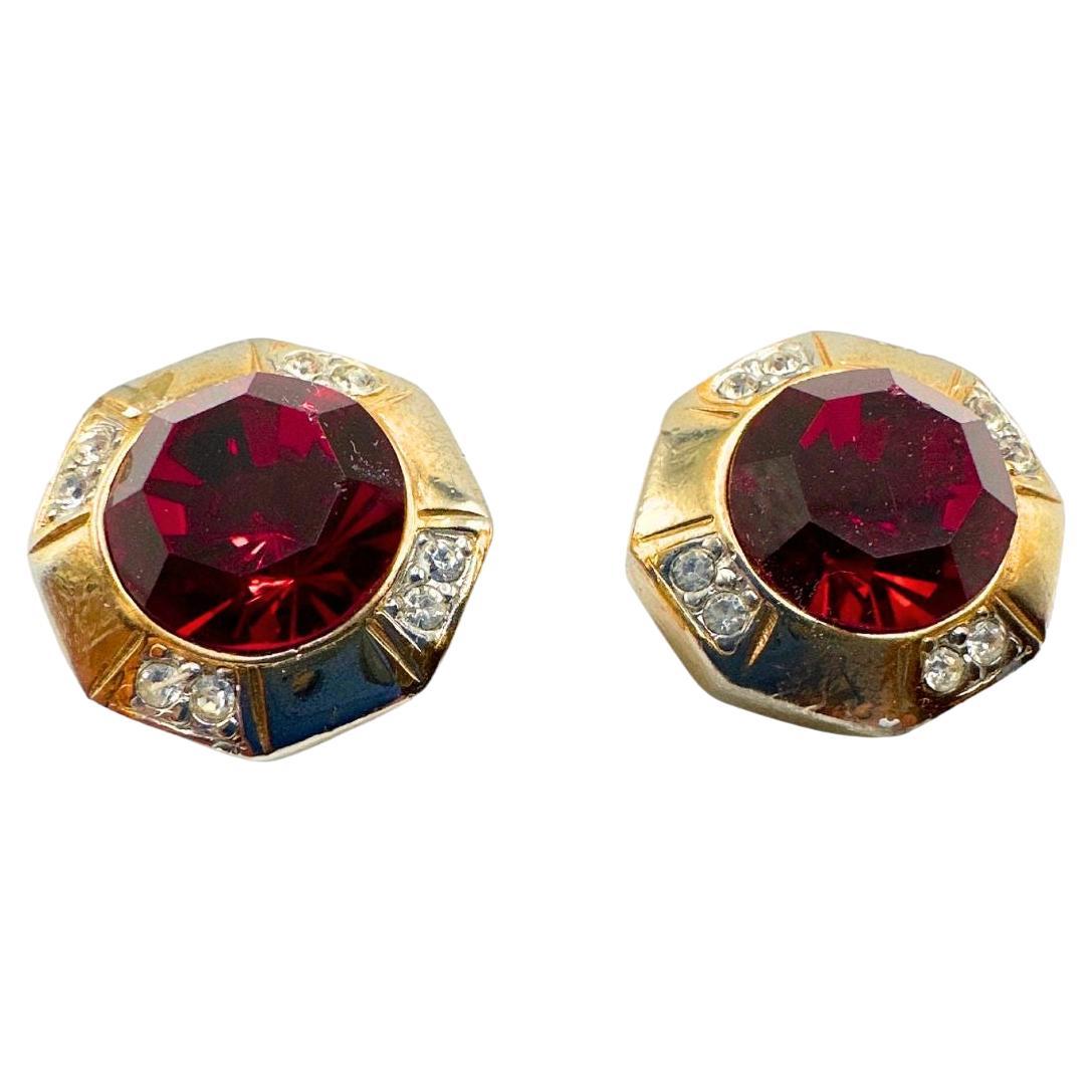 Vintage Austrian Red Cut Glass Clip on Earring  For Sale
