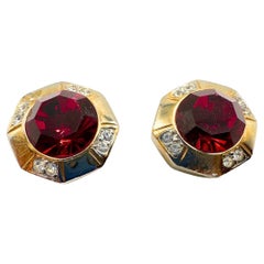 Vintage Austrian Red Cut Glass Clip on Earring 