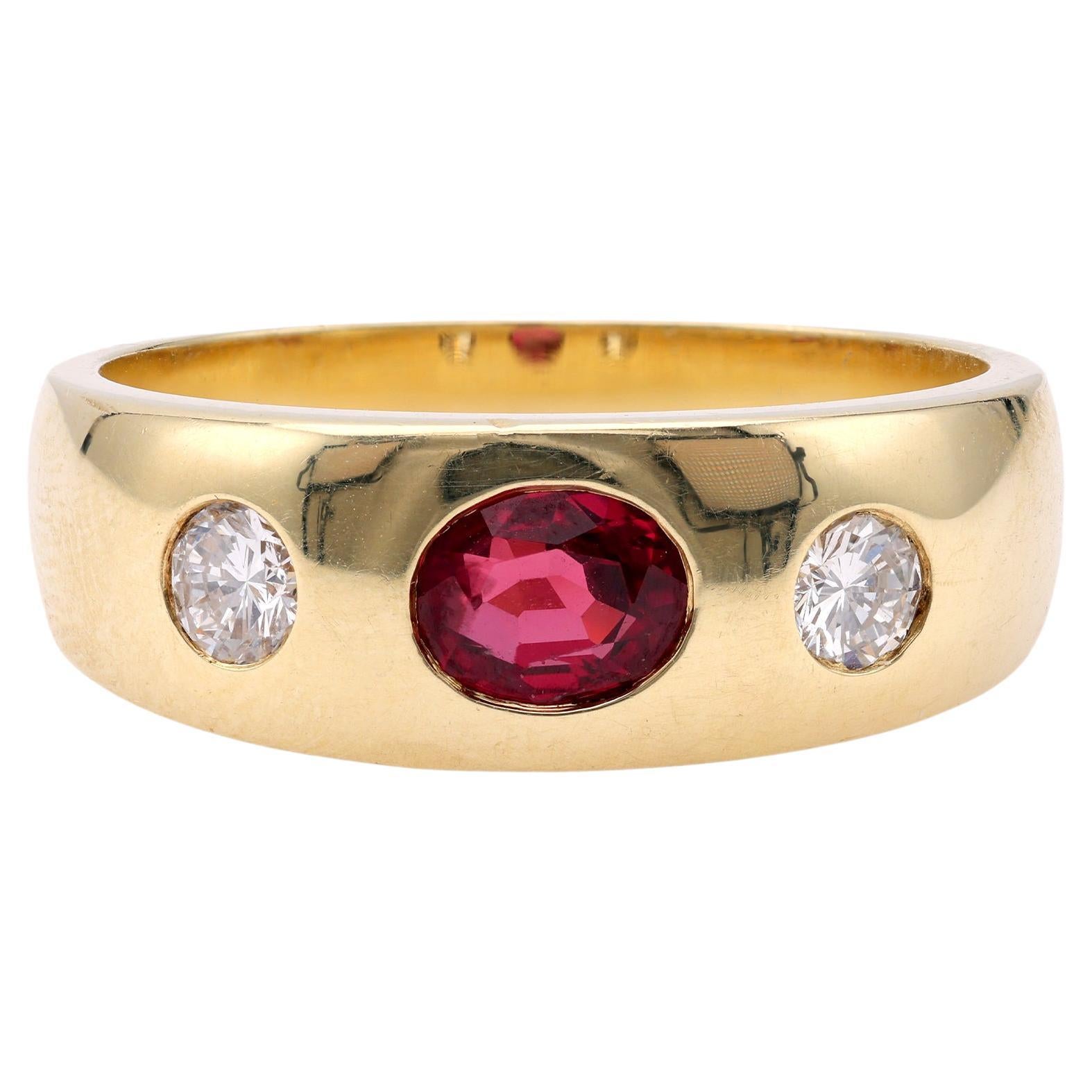 Vintage Austrian Ruby Diamond 14k Yellow Gold Ring For Sale