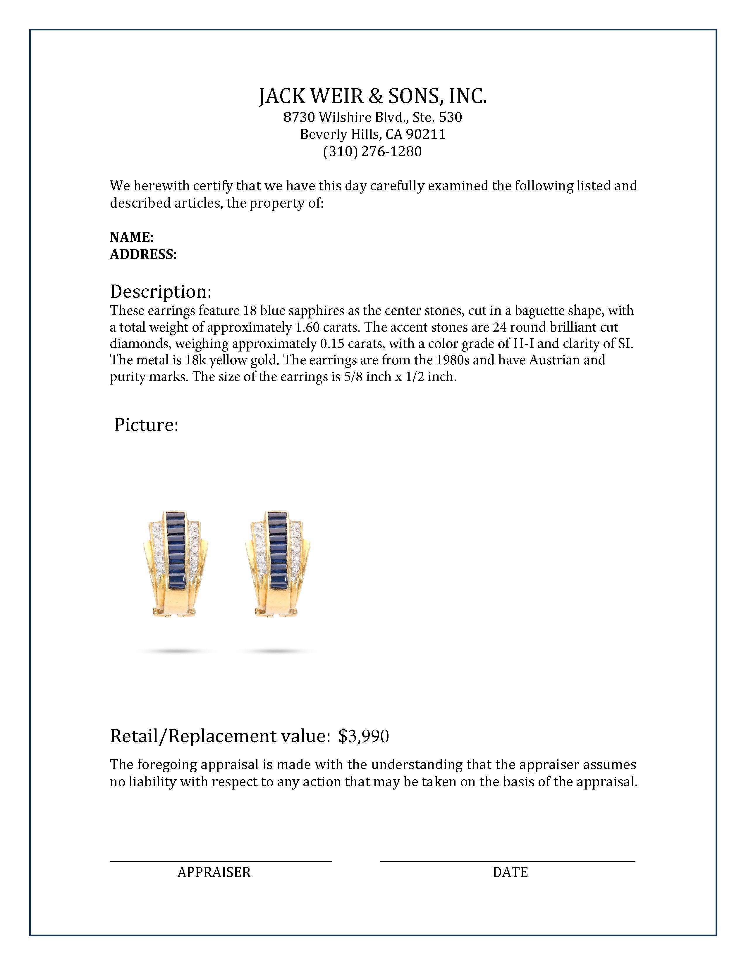 Ohrringe aus Gelbgold mit österreichischem Saphir und Diamant im Zustand „Hervorragend“ in Beverly Hills, CA