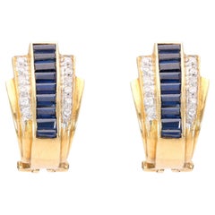 Vintage Austrian Sapphire Diamond Yellow Gold Earrings