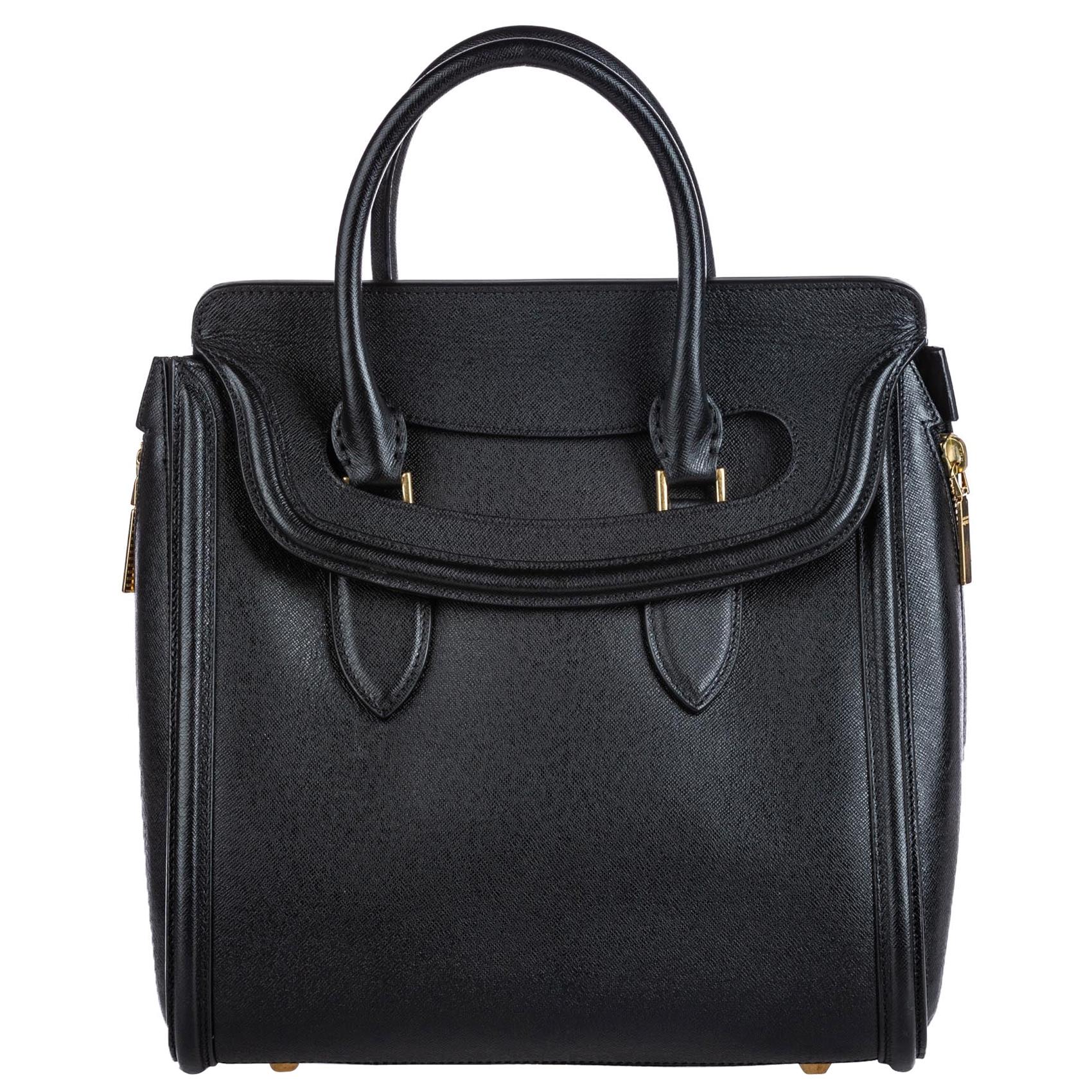 Vintage Authentic Alexander Mcqueen Black Leather Heroine Handbag ITALY MEDIUM  For Sale