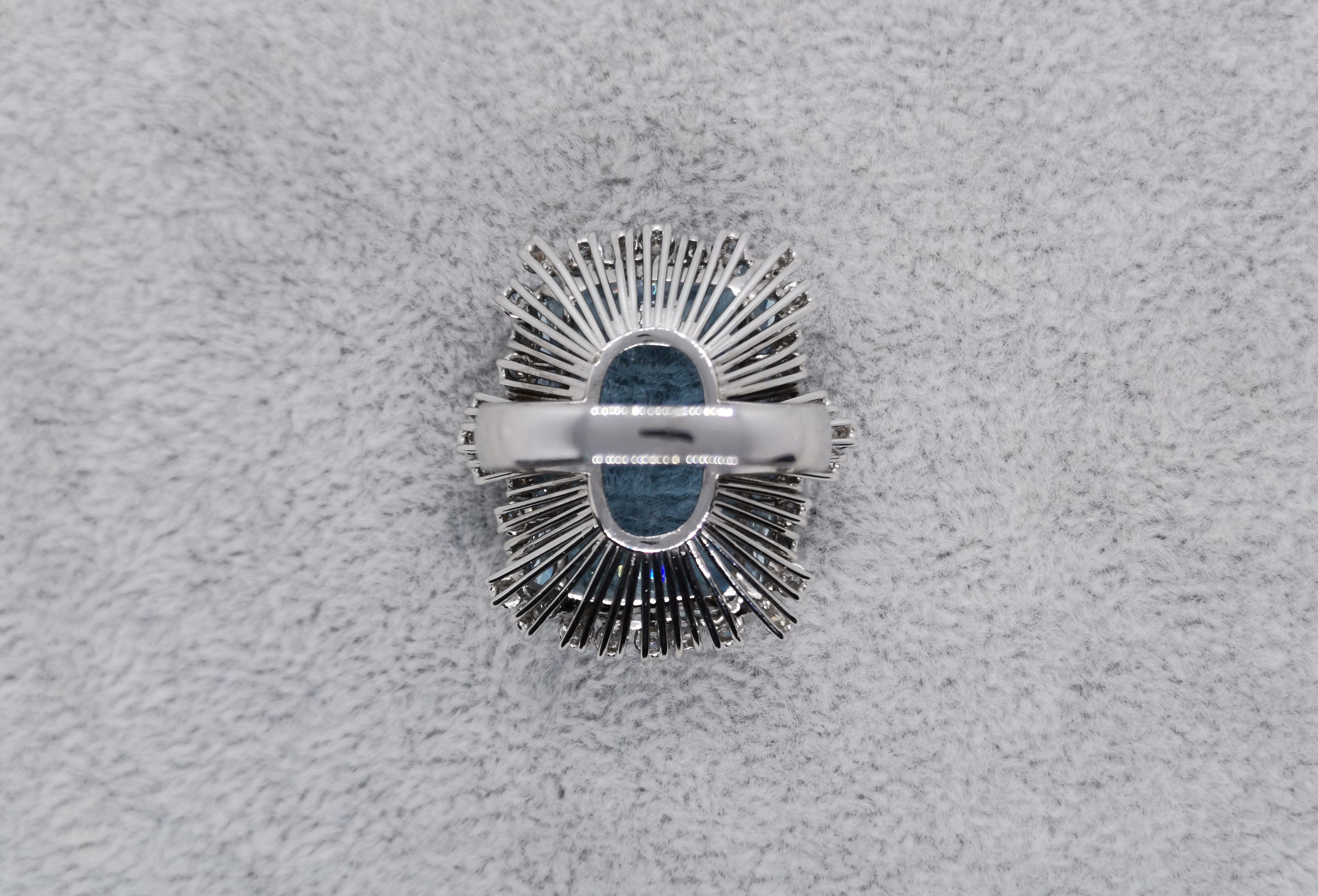 Art Deco Vintage Antique Cushion Cut Aquamarine 40 Carat Diamond Cocktail Ring