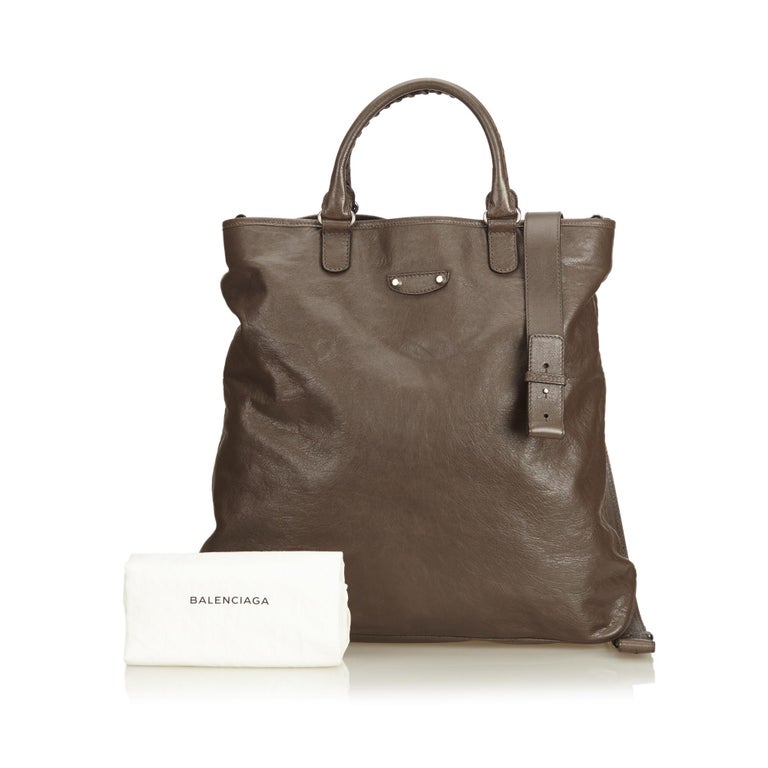 Vintage Authentic Balenciaga Brown Leather Tote France W Dust Bag