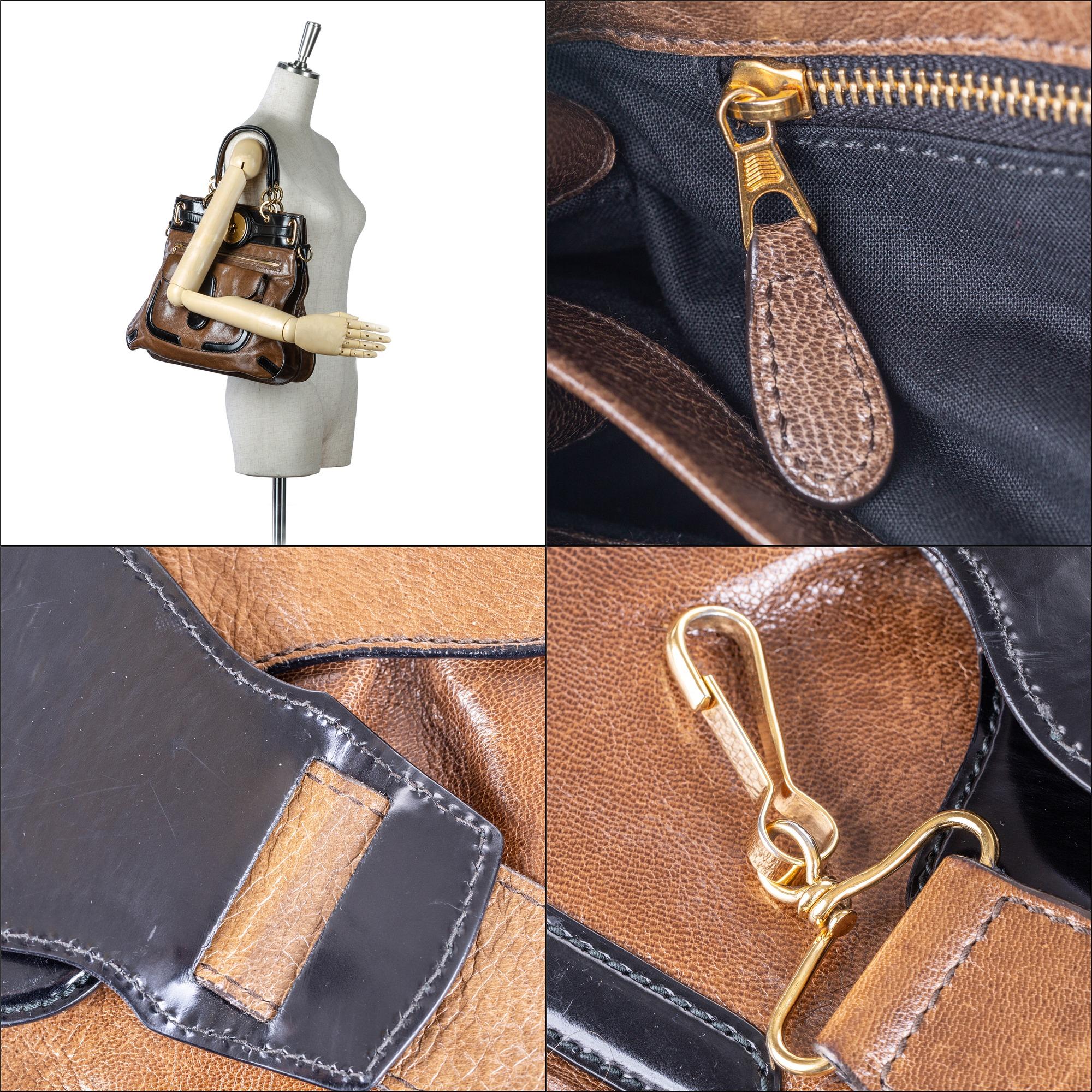 Vintage Authentic Balenciaga Brown with Black Leather Moon Satchel Italy MEDIUM 10
