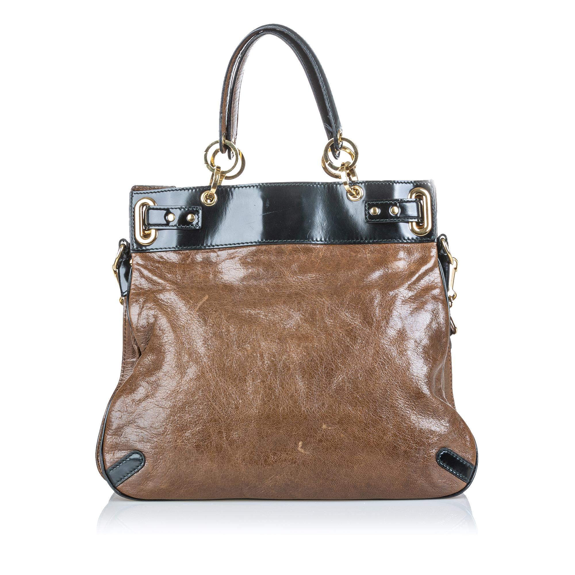 Vintage Authentic Balenciaga Brown with Black Leather Moon Satchel Italy MEDIUM In Good Condition In Orlando, FL