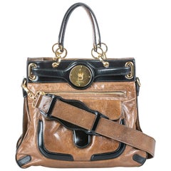 Vintage Authentic Balenciaga Brown with Black Leather Moon Satchel Italy MEDIUM