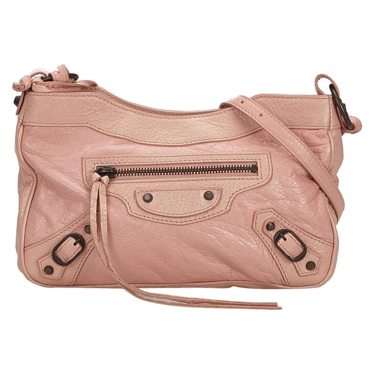 Vintage Authentic Balenciaga Pink Leather Classic Hip Crossbody Bag Italy SMALL For Sale at 1stDibs