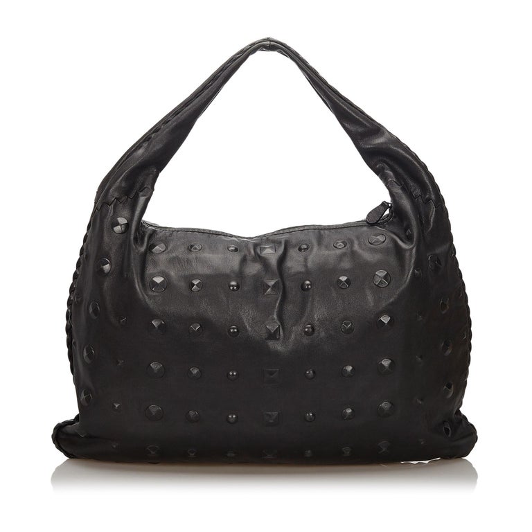 Vintage Authentic Bottega Veneta Black Leather Studded Hobo Bag Italy w ...