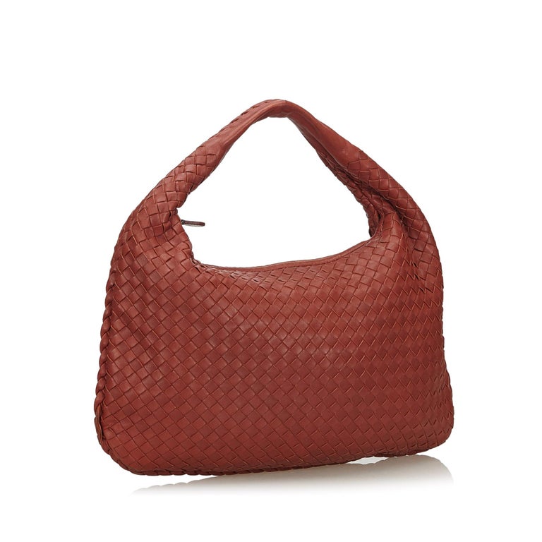 Vintage Authentic Bottega Veneta Red Leather Intrecciato Hobo Bag Italy ...