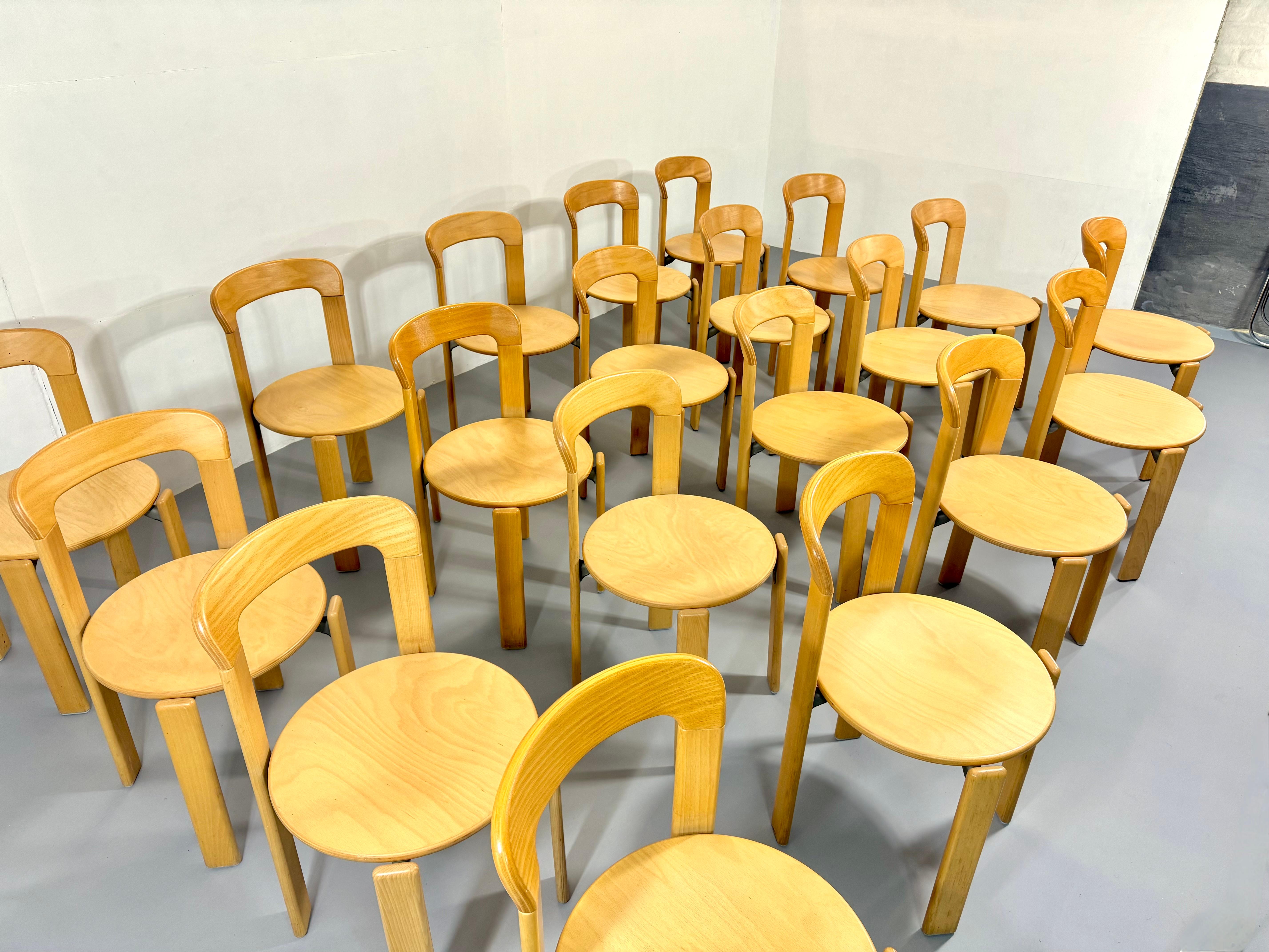Vintage authentic Bruno Rey Post modern beech stacking chairs Switzerland  For Sale 2
